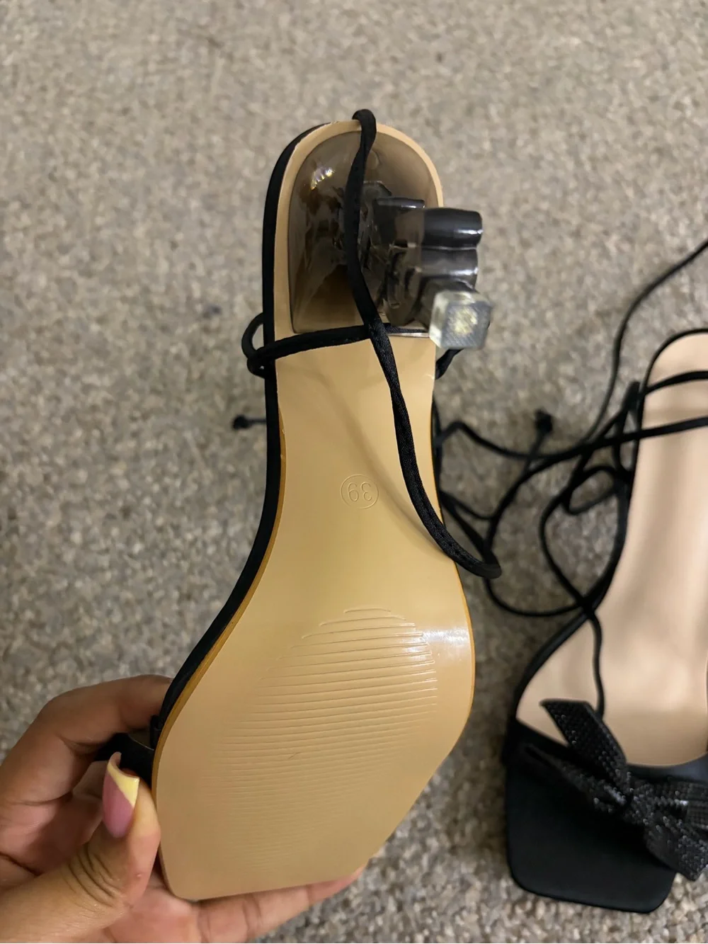 Lace-Up Strappy Heeled Sandals in Black
